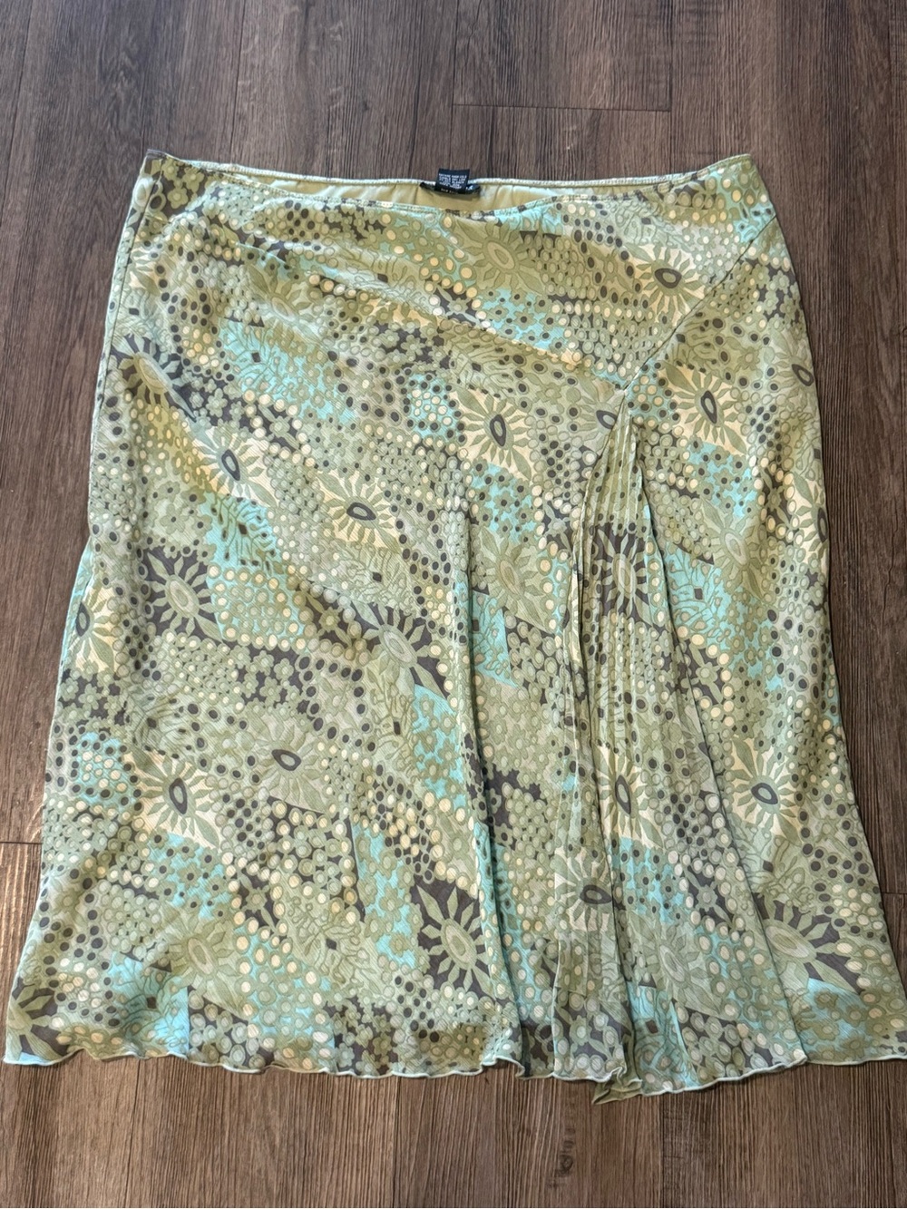 Light Green Patterned Circle Skirt with Aqua Accents